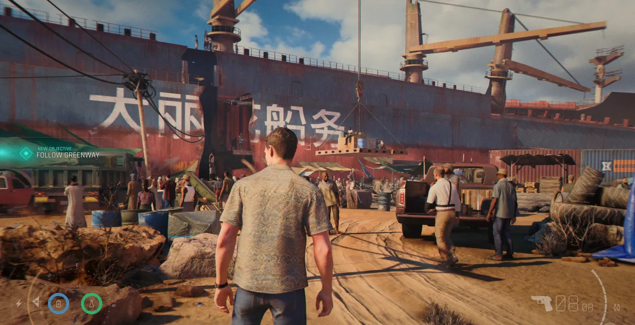 Mauritania location in 007 First Light — desert ship-breaking yard